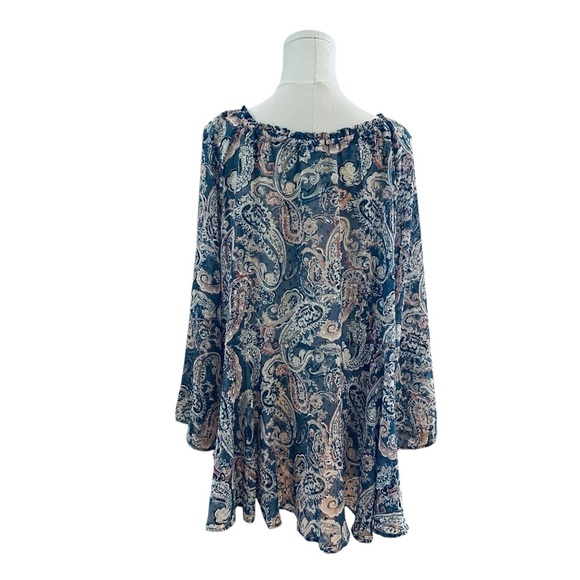 Women's 22/24W Sheer Pasiley Chiffon Blue Babydoll Flare Sleeve Plus Soft Blouse - Picture 5 of 5